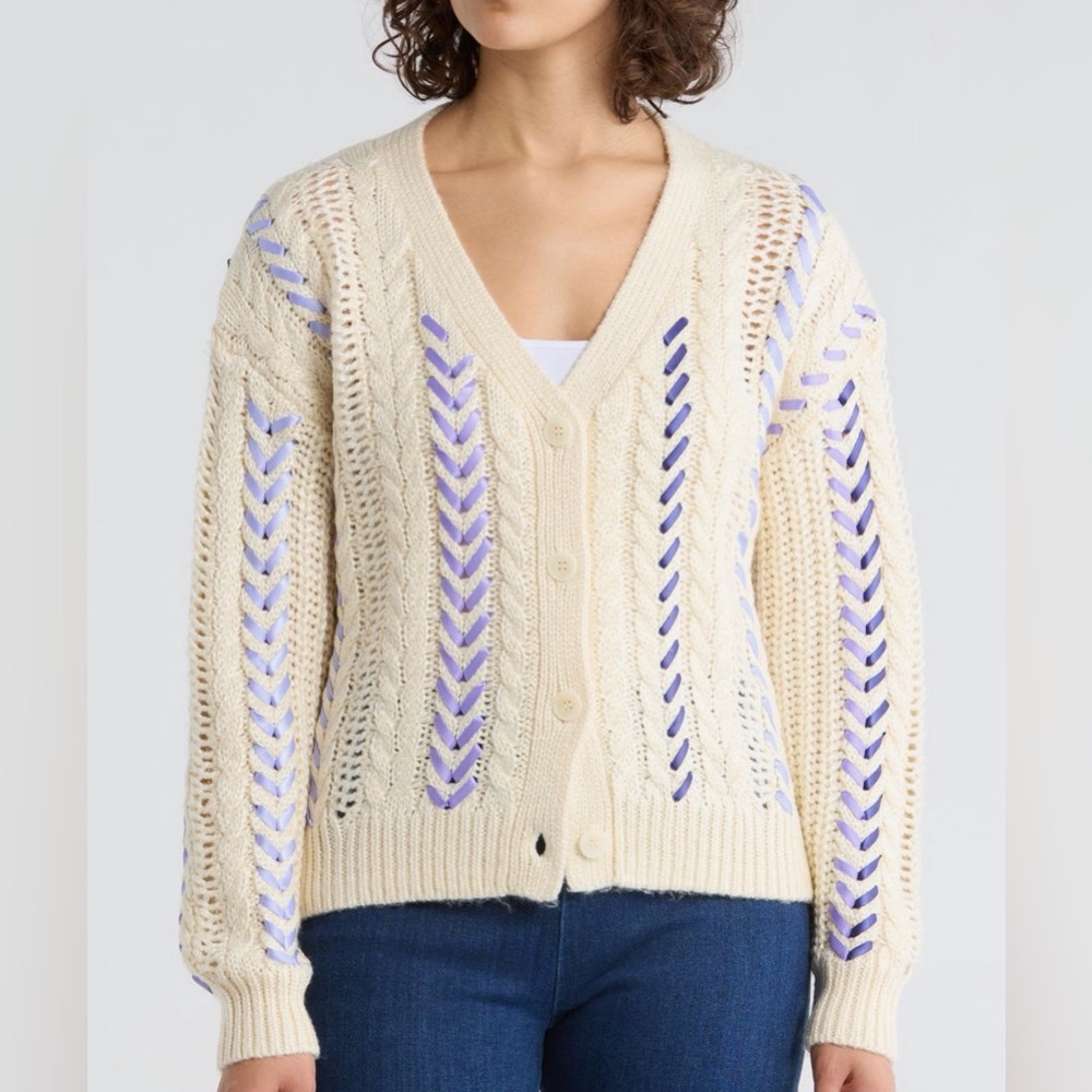 Cinq a Sept Nyla marled ribbon accent cardigan